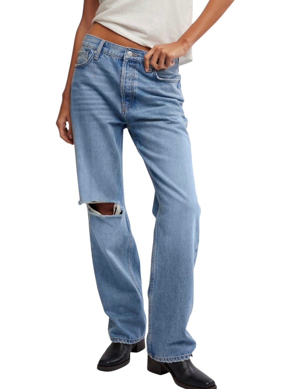 We The Free Holly High Rise Bootcut Jeans Cambridge Blue Ripped Western 24 NWT